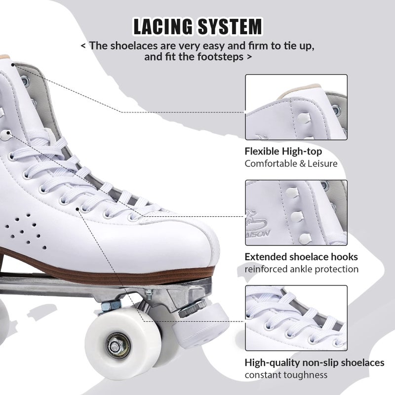 PAPAISON Roller Skates for Women and Men, Deluxe 2 Layer Microfiber Leather Double Row-Classic Roller Skates for Girls, Professional Outdoor Indoor Quad-Skates for Kids & Adultsâ€¦ - Image 4