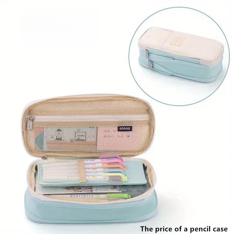 Korean Style Pencil Case Ins Japanese and Korean Style Macaron Color-matching Retractable Large Capacity Upgraded Pencil Case Stationery Case Foreign Trade canvas green 
