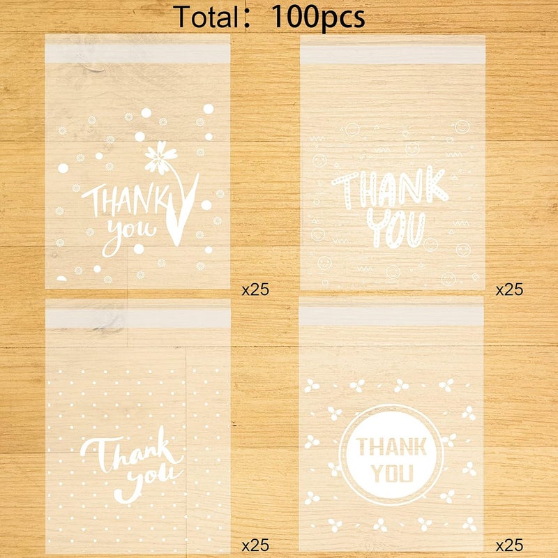 Konsait Konsait 100 Count Thank You Cookie Candy Treat Bags Selfadhesive Sweets Biscuit Dessert Plastic Packaging Cellophane Gift Goody Bags for Birthday Party Favors 59x7 Inch  - Image 3