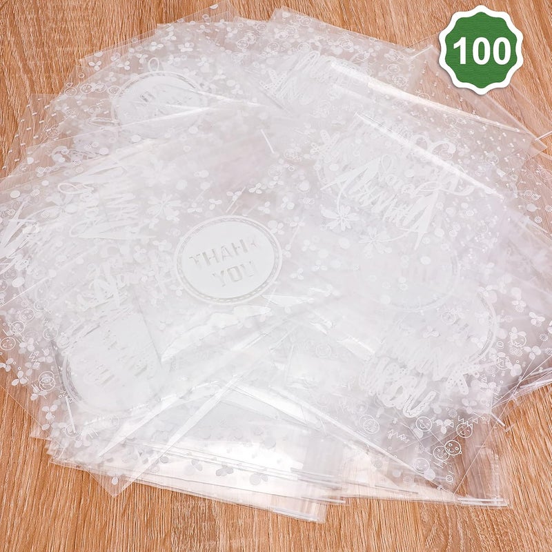 Konsait Konsait 100 Count Thank You Cookie Candy Treat Bags Selfadhesive Sweets Biscuit Dessert Plastic Packaging Cellophane Gift Goody Bags for Birthday Party Favors 59x7 Inch  - Image 5