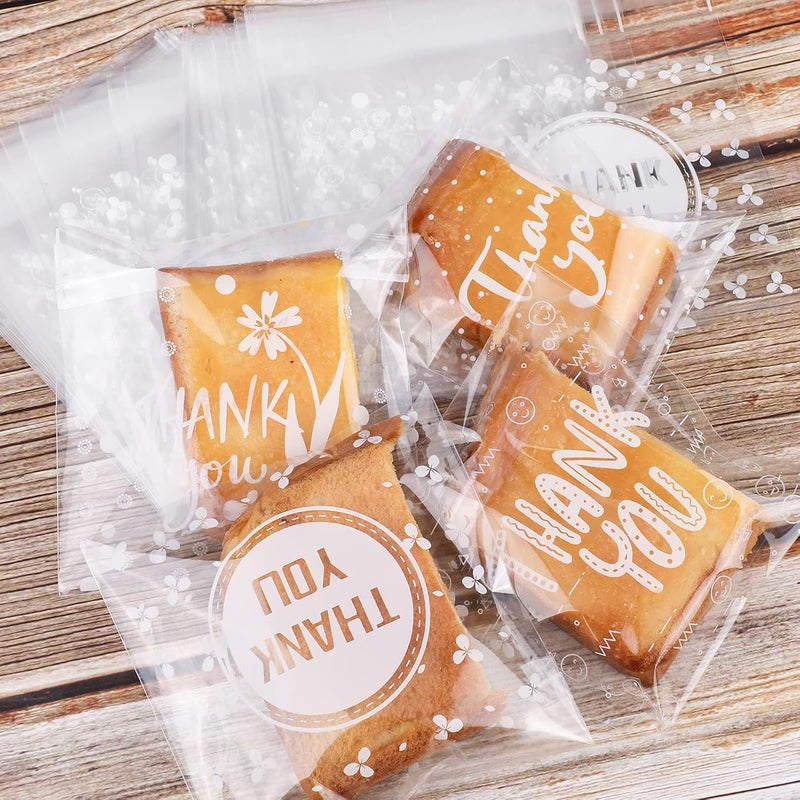 Konsait Konsait 100 Count Thank You Cookie Candy Treat Bags Selfadhesive Sweets Biscuit Dessert Plastic Packaging Cellophane Gift Goody Bags for Birthday Party Favors 59x7 Inch  - Image 4