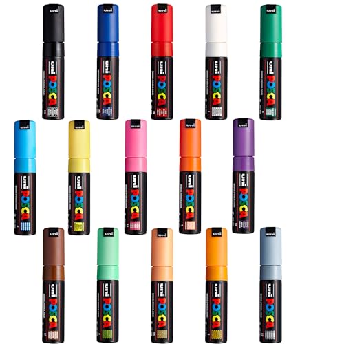 Posca Paint Markers Set of 15 Complete Color Range of 7M Broad Bullet Markers with Reversible Tips Marker Set of Acrylic Paint Pens Pens for Art Supplies Fabric Paint - Image 1