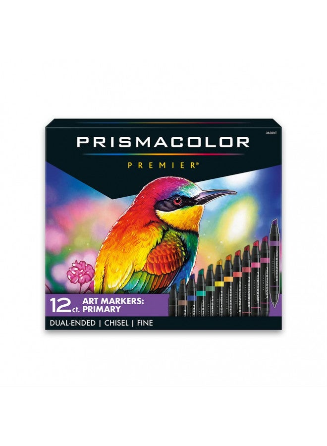 Prismacolor ماركرز فنية مزدوجة الطرف من بريزماكولور، طرف رفيع وطرف مائل، 12 عبوة - Image 1