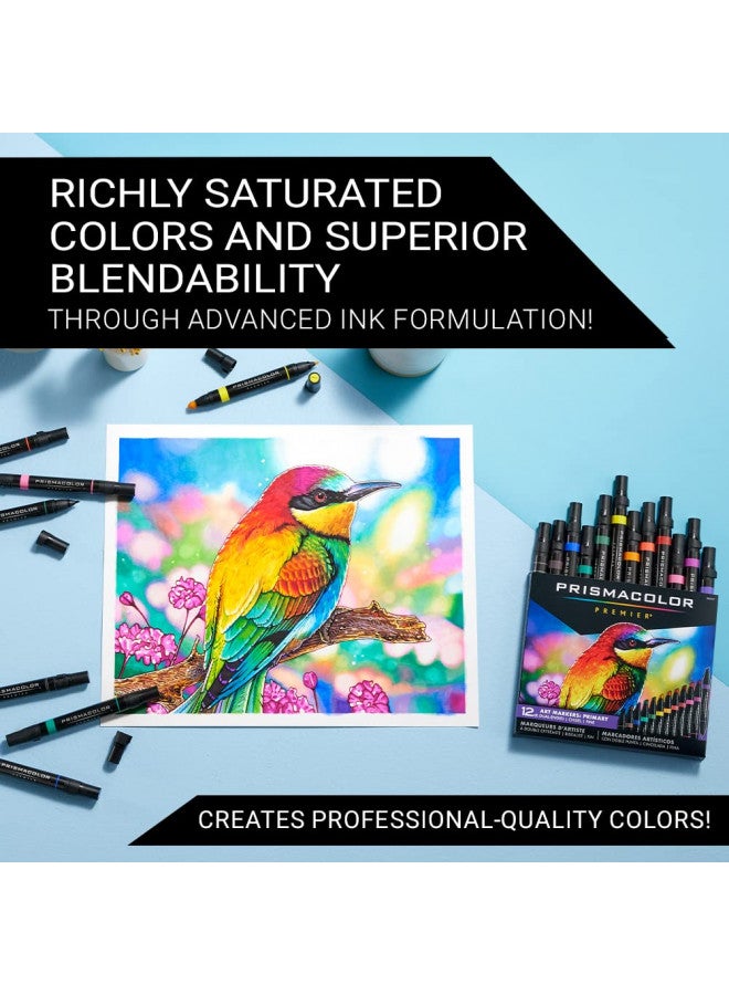 Prismacolor ماركرز فنية مزدوجة الطرف من بريزماكولور، طرف رفيع وطرف مائل، 12 عبوة - Image 3