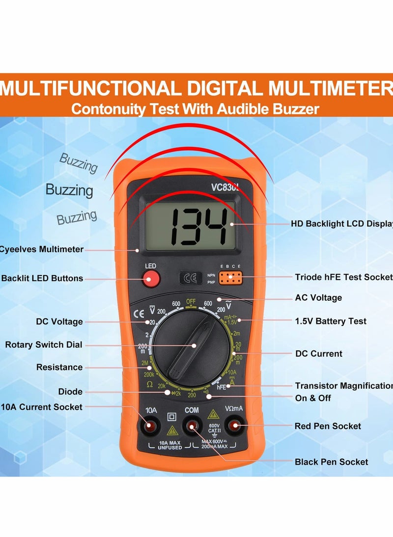 Excefore Digital Multimeter, Multimeter with AC DC Voltmeter & Ohm Volt Amp Tester, Multifunction Battery Tester, Pocket Meter with Backlight Tests Wire, Voltage Tester Measure Voltage Current Resistance - Image 5