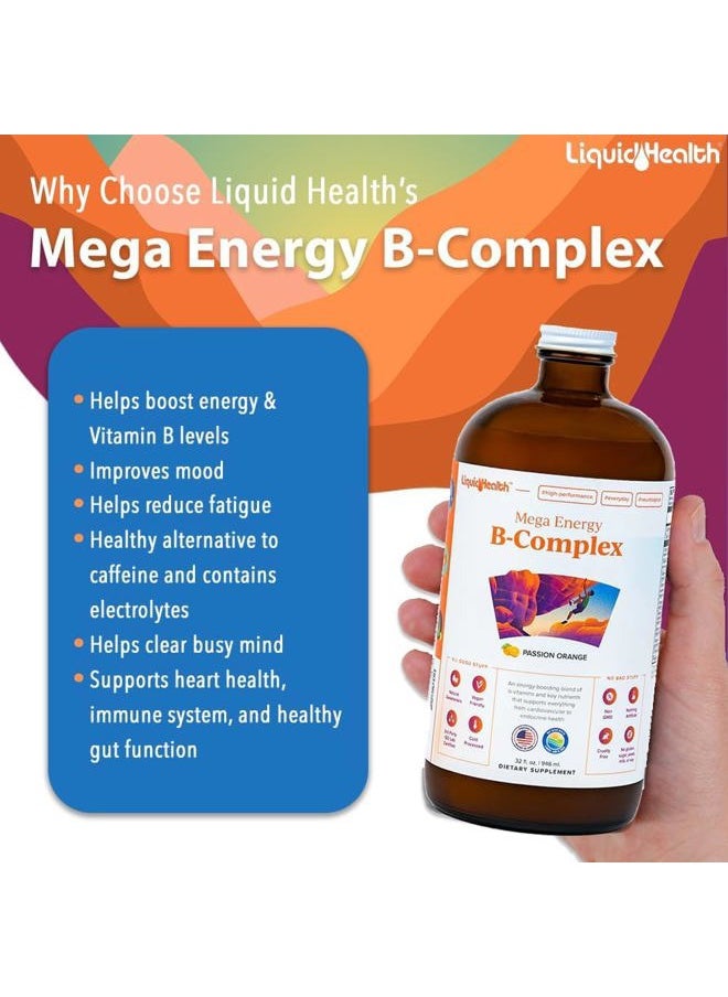 LIQUIDHEALTH Mega Energy Methylated B-Complex, Adult Liquid Vitamin Supplement - Increase Energy, Relieve Stress & Fatigue, Immune System Support, Heart & Gut Health - Vegan, Sugar-Free (32 oz)  - Image 3