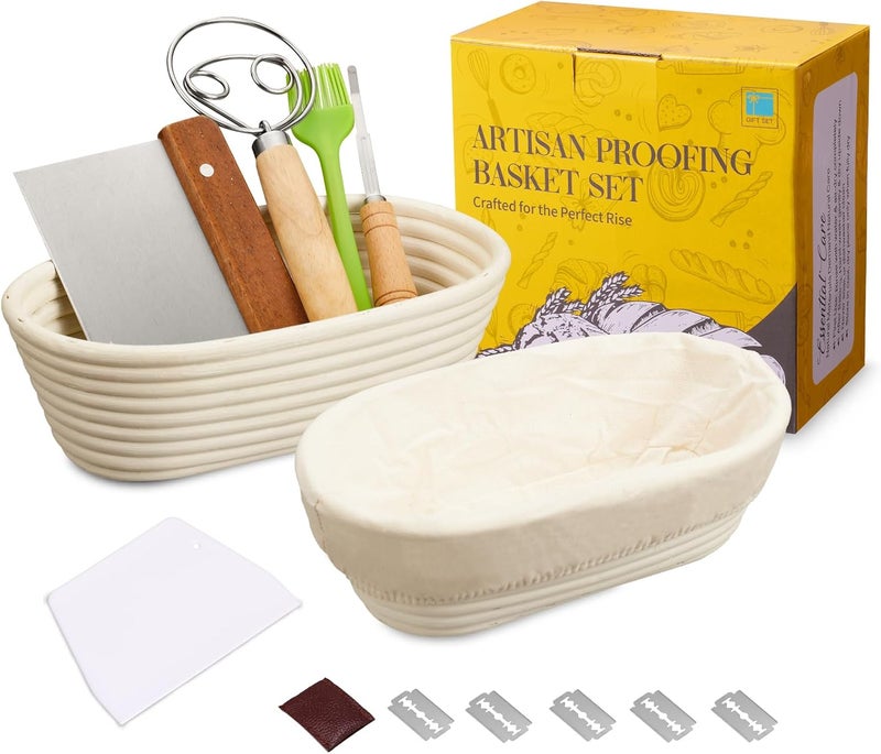 Dimpola Banneton Bread Proofing Basket Banneton Basket Set Sourdough Proofing Basket Round Proofing Bowls Handmade Rattan Baskets and Liners (Oval of 2 Gift Set) - Image 1