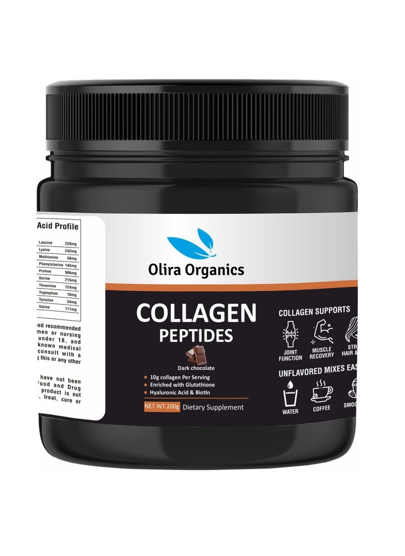 Olira Organics - Collagen Peptide Powder With Glutathione Chocolate Flavor 200gm | Advanced Formula With Biotin ,Hyaluronic Acid, Vitamin E, Vitamin C & Alpha Lipoic Acid For Radiant Skin and Stronger Hair. | - Image 1