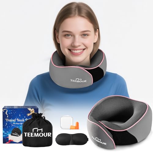 Teemour Travel Neck Pillow Airplane- Upgraded Memory Foam Neck Pillow for Airplanes 360° Support Desing, with Eye Mask & Earplugs, Portable Carry Bag for Long Flights, Business Trip|Travel Essentials - Image 1