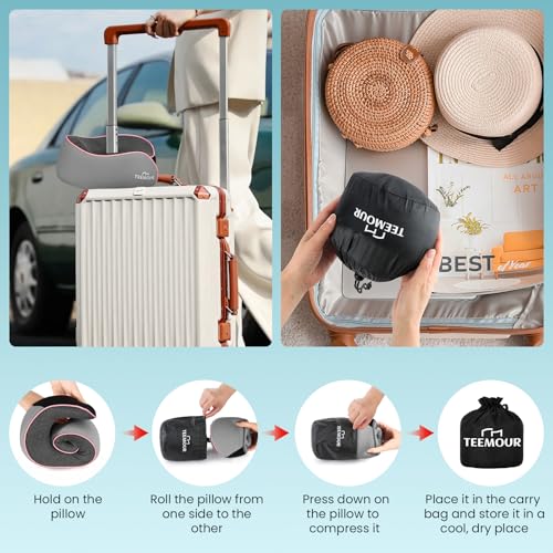 Teemour Travel Neck Pillow Airplane- Upgraded Memory Foam Neck Pillow for Airplanes 360° Support Desing, with Eye Mask & Earplugs, Portable Carry Bag for Long Flights, Business Trip|Travel Essentials - Image 4