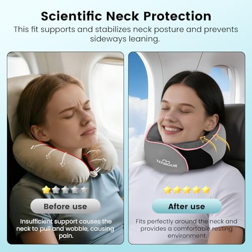 Teemour Travel Neck Pillow Airplane- Upgraded Memory Foam Neck Pillow for Airplanes 360° Support Desing, with Eye Mask & Earplugs, Portable Carry Bag for Long Flights, Business Trip|Travel Essentials - Image 5