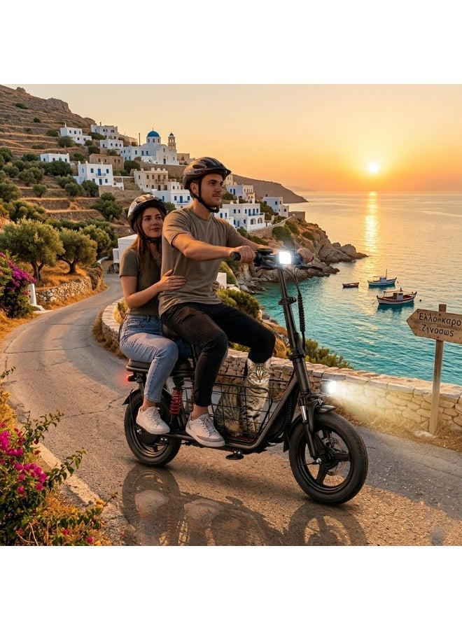 Wind Horse Electric Bike 500W Motor (Peak Power 850W) with Dual Seat, 48V10Ah Battery, 50KM/H Speed, 40KM Range, Dual Suspension and Storage Basket, E-Bike - Image 2