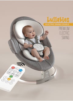 بيبي مهد أطفال كهربائي أوتوماتيكي من Lullabies مع سرعة تأرجح قابلة للتعديل، استلقاء، بلوتوث وموسيقى، كرسي هزاز للأطفال مع شبكة ناموسية، حزام أمان وألعاب أرجوحة هزازة للأطفال الصغار باللون الرمادي  - Image 2