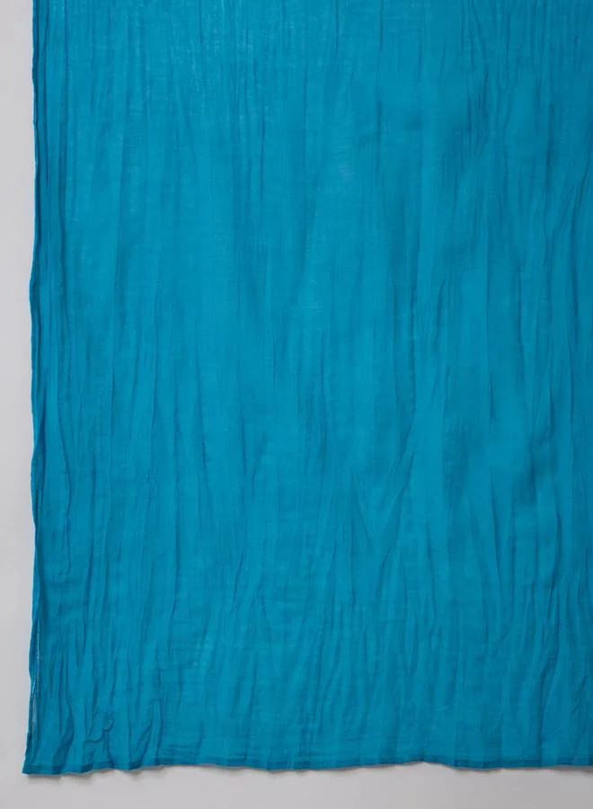 SASSAFRAS SASSAFRAS Blue Floral Cambric V Neck Kurta, Pencil Pants and Dupatta Set