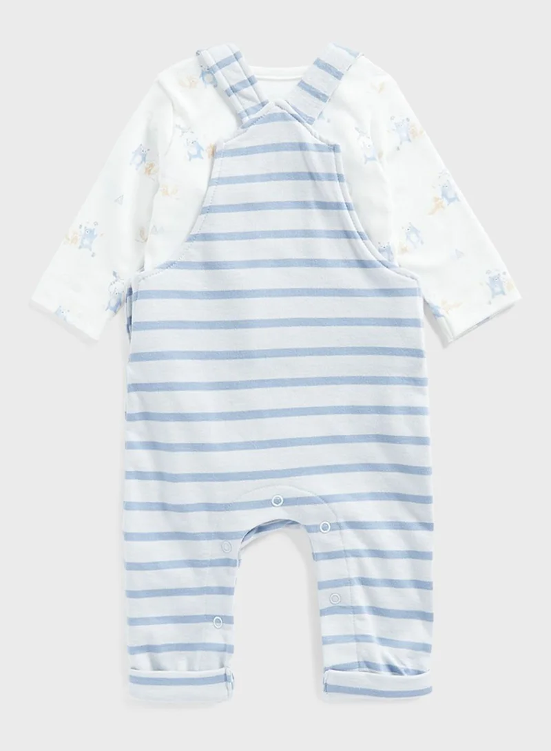 mothercare Infant Aop Bodysuit & Stripe Dungaree Set