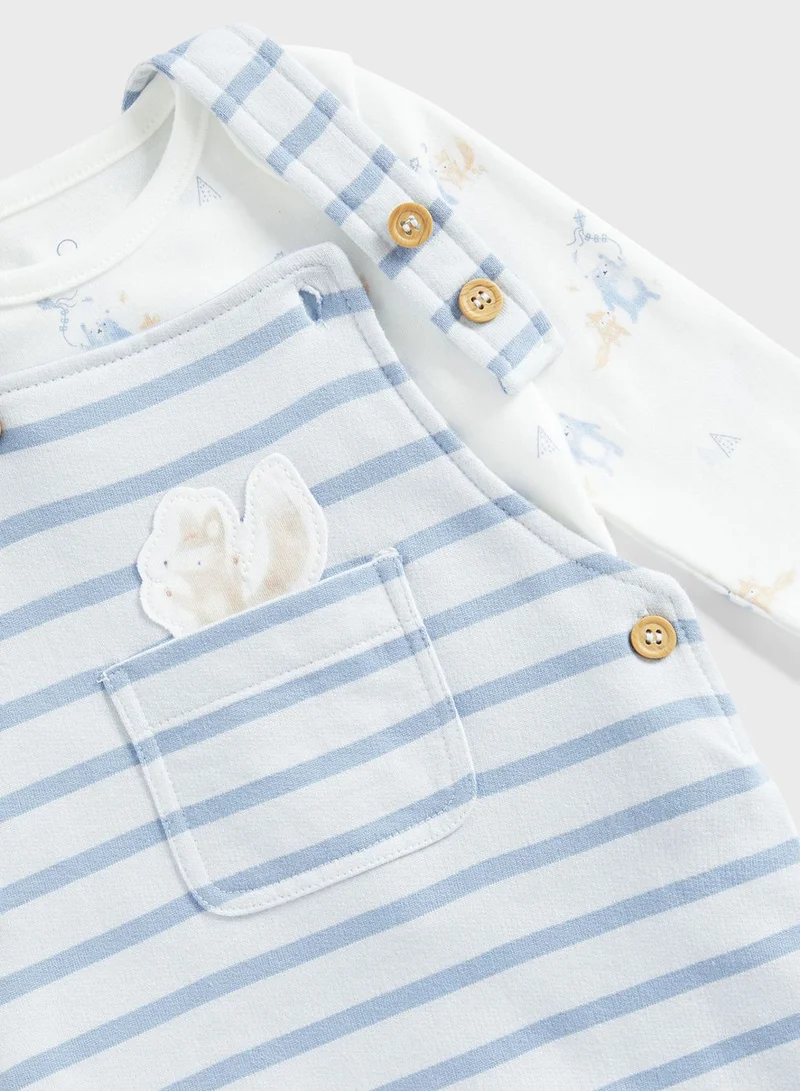 mothercare Infant Aop Bodysuit & Stripe Dungaree Set