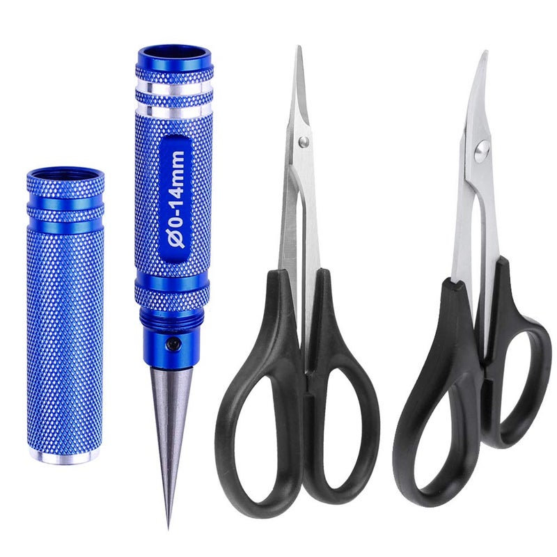 Hobbypark 3-Pack HobbyPark RC Body Reamer Hole Puncher and Curved Scissors & Straight Scissors Trimming Tools Set for RC Car Body Shell Lexan Plastic - Image 1
