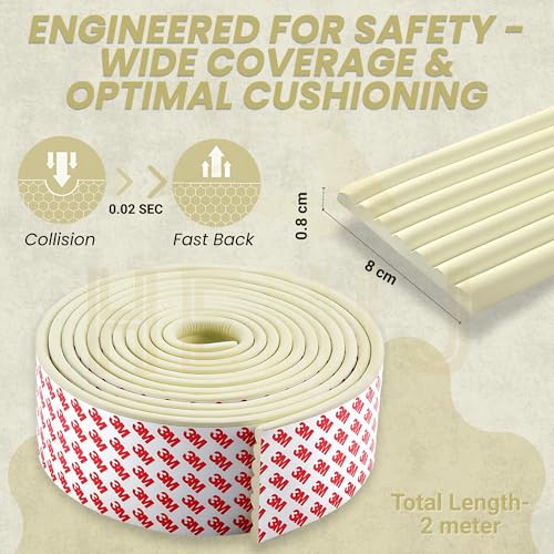 HENIJ Soft Extra Dense Furniture Table Wall Edge Protectors Foam Baby | Safety Bumper Guard Protector, Table Protection Strip, Kids Safety Corner Strip (6.5 Ft Long, 8 CM Wide, Cream, Pack of 1) - Image 2