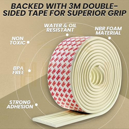HENIJ Soft Extra Dense Furniture Table Wall Edge Protectors Foam Baby | Safety Bumper Guard Protector, Table Protection Strip, Kids Safety Corner Strip (6.5 Ft Long, 8 CM Wide, Cream, Pack of 1) - Image 4