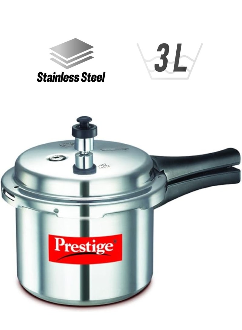 Prestige Popular 3 Liter Pressure Cooker Aluminum Induction Compatible Precision Weight Valve Thick Aluminum Base Silver