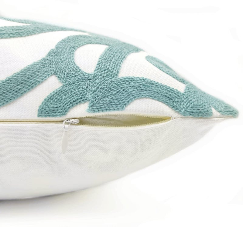 Alysheer Embroidered Decorative Throw Pillow Covers 18"x18" Set of 2 Pieces, Boho Mandala Classic Chic Pattern, Durable 100% Cotton Canvas Cushion Cases for Sofa Couch Living Room(Dusty Aqua Blue) - Image 3
