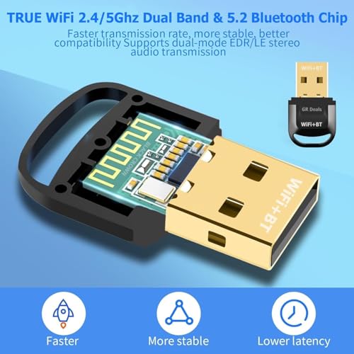 GR Deals Dual-Band 2.4/5GHz USB WiFi & Bluetooth 5.2 Adapter | 2-in-1 Plug & Play Dongle Receiver for PC, Long Range Wi-Fi and BT for Desktop, Laptop, Keyboard, Mouse, and Headset (Black). - Image 3
