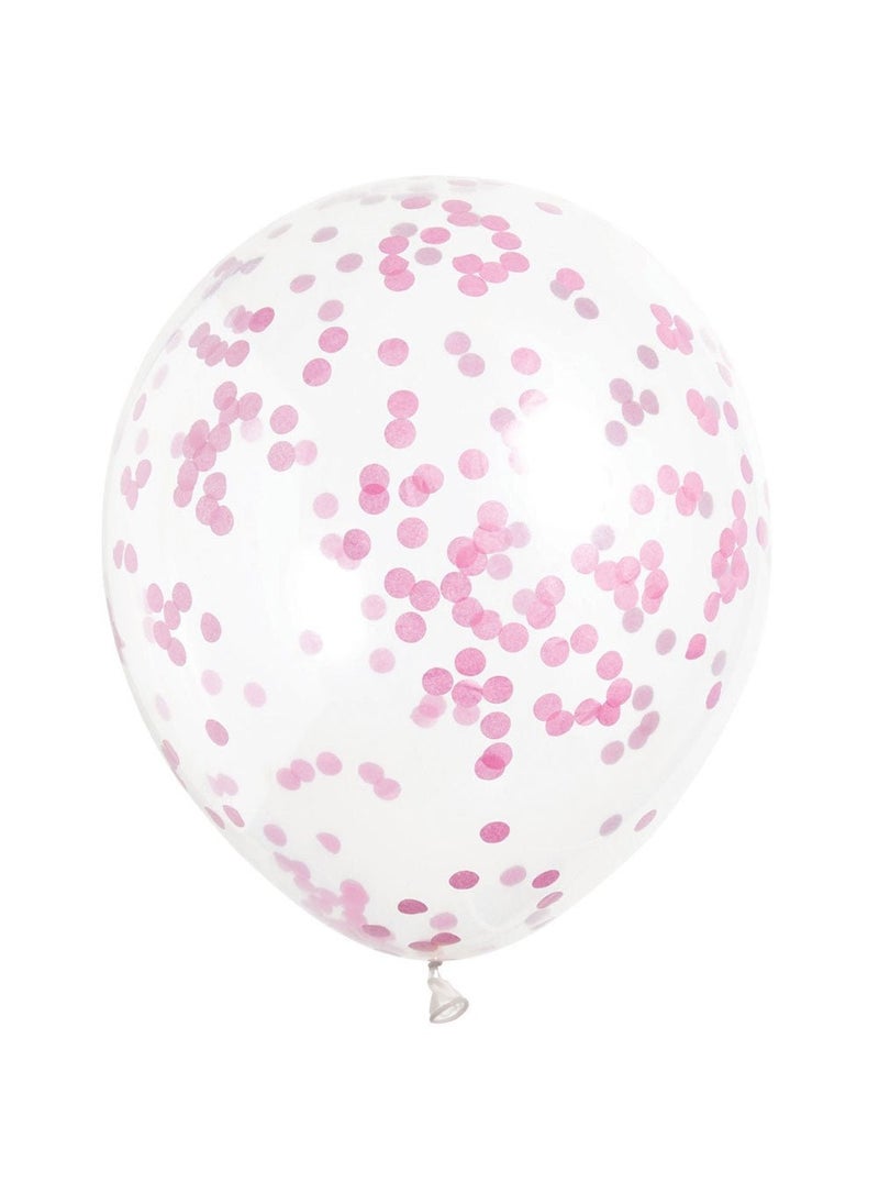 Unique Confetti Balloons Pink Transparent Latex 30 cm 6-Pack - Image 1