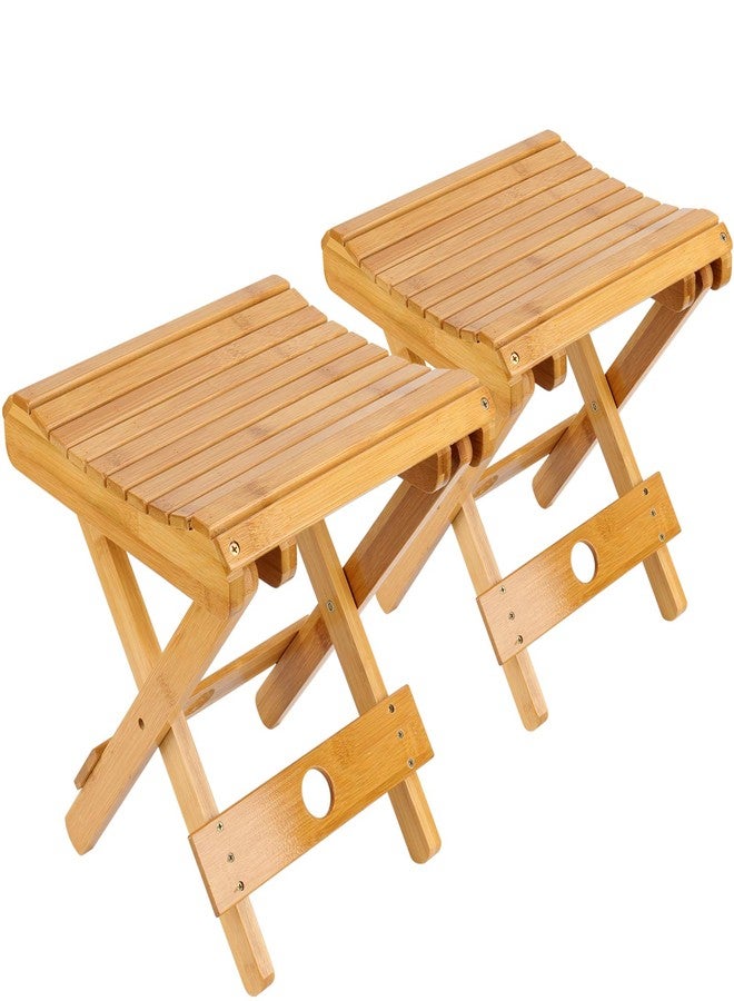 HOZEON 2 Pack 11 x 11 x 12.6 Inches Natural Bamboo Folding Stool for Shaving, Shower, Foot Rest, Picnic, Fishing - Image 1