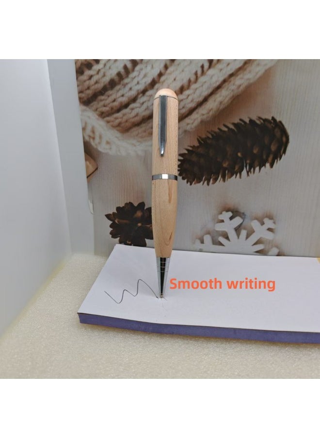 Generic Wood Ball Pen U Disk Business Gift USB Pen 64GB Suit Wooden USB Pen Suit Personality Maple Pen-Color:Maple Color-Capacity:64GB  - Image 1