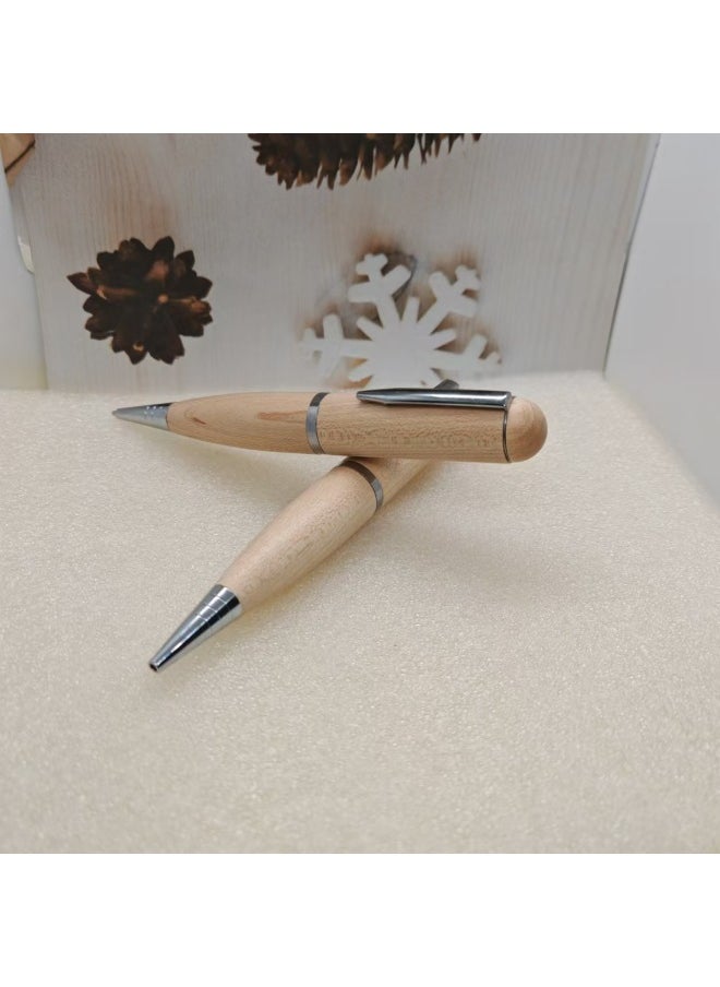 Generic Wood Ball Pen U Disk Business Gift USB Pen 64GB Suit Wooden USB Pen Suit Personality Maple Pen-Color:Maple Color-Capacity:64GB  - Image 3