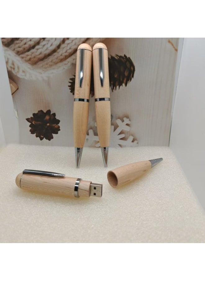 Generic Wood Ball Pen U Disk Business Gift USB Pen 64GB Suit Wooden USB Pen Suit Personality Maple Pen-Color:Maple Color-Capacity:64GB  - Image 2