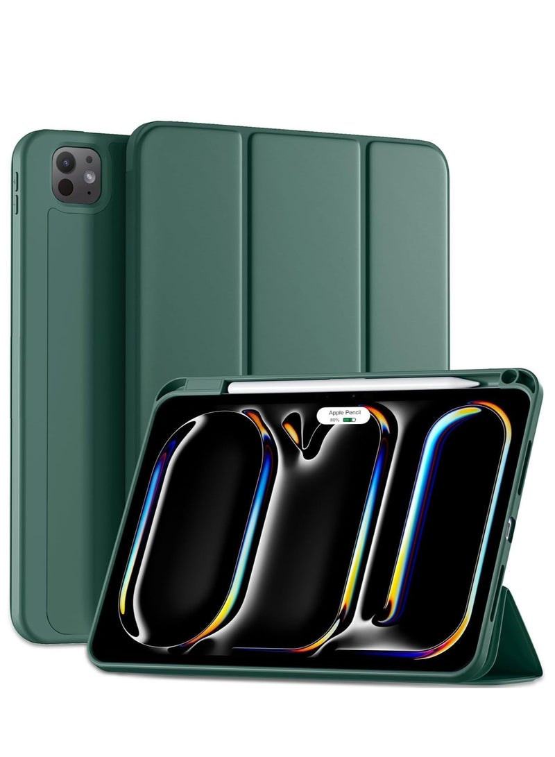 FOCUS حافظة لجهاز iPad Pro 11 بوصة (M4) 2024 حافظة جلدية ذكية قابلة للطي ثلاثية اللون باللون الأخضر - Image 1