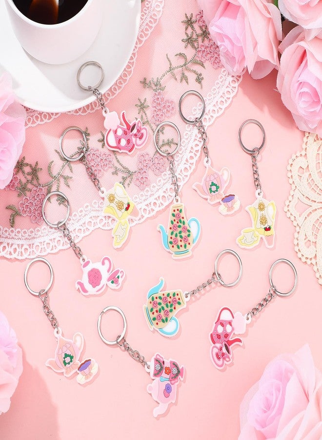 Quelay 24Pcs Tea Party Keychains Floral Tea Time Party Gifts Vintage Teapot Favor Set Key Ring for Birthday - Image 3