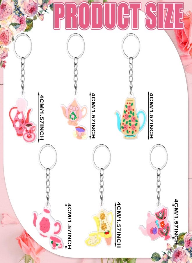 Quelay 24Pcs Tea Party Keychains Floral Tea Time Party Gifts Vintage Teapot Favor Set Key Ring for Birthday - Image 4