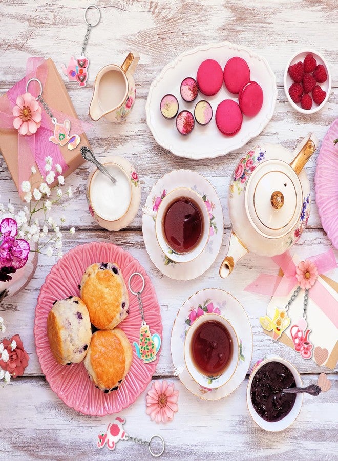 Quelay 24Pcs Tea Party Keychains Floral Tea Time Party Gifts Vintage Teapot Favor Set Key Ring for Birthday - Image 5