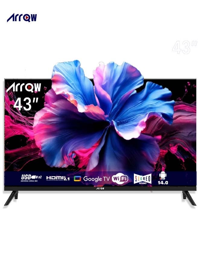 ARRQW 43 Inch Smart QLED TV Full HD Android 14 | 1920×1080 Resolution | Built-in Wi-Fi | Screen Casting | 2 HDMI | 2 USB | HDMI ARC/eARC | Netflix| Youtube| Prime Video | Black | Model RO-43LPSQ - Image 1