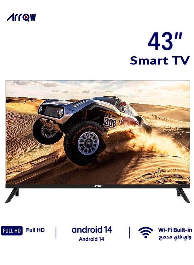 ARRQW 43 Inch Smart QLED TV Full HD Android 14 | 1920×1080 Resolution | Built-in Wi-Fi | Screen Casting | 2 HDMI | 2 USB | HDMI ARC/eARC | Netflix| Youtube| Prime Video | Black | Model RO-43LPSQ - Image 2