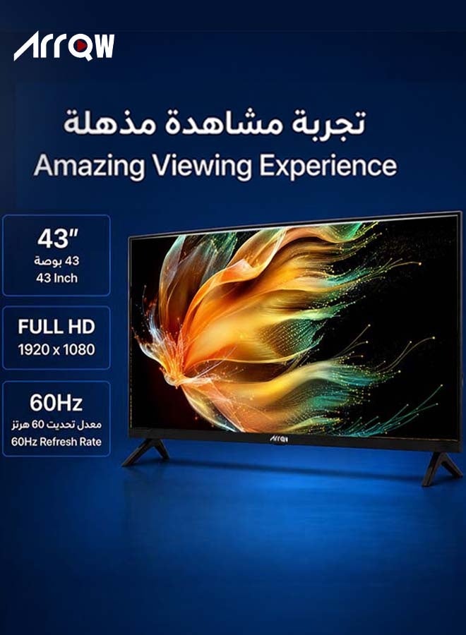 ARRQW 43 Inch Smart QLED TV Full HD Android 14 | 1920×1080 Resolution | Built-in Wi-Fi | Screen Casting | 2 HDMI | 2 USB | HDMI ARC/eARC | Netflix| Youtube| Prime Video | Black | Model RO-43LPSQ - Image 5