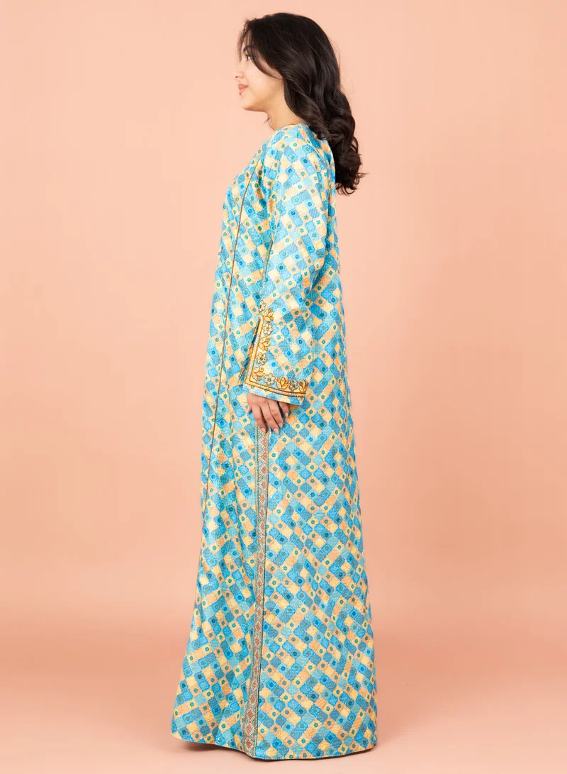 IKKXA Modern Embroidery Jalabiya IN041 Blue