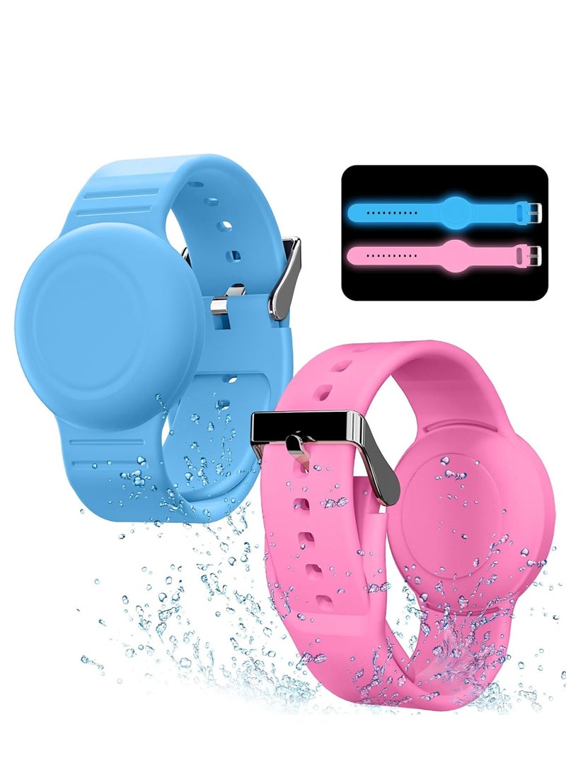 سوار Air Tag مقاوم للماء للأطفال (عبوة من قطعتين)، سوار معصم مخفي من السيليكون الناعم، جهاز تعقب GPS خفيف الوزن متوافق مع سوار ساعة Apple AirTag للأطفال - Image 1