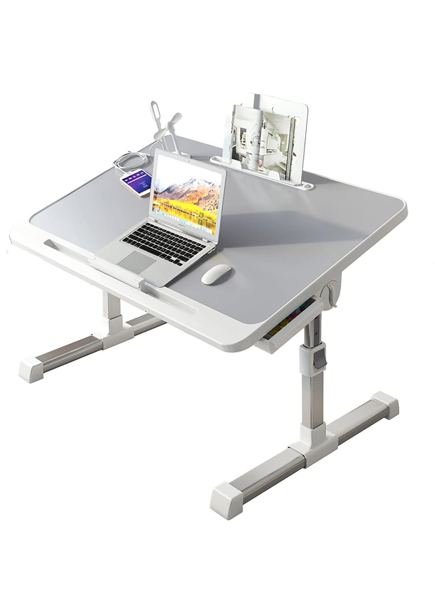 Laptop Desk for Bed, Adjustable Laptop Bed Tray Table, Portable Lap Desks with USB Cooling Fan and Foldable Legs, Computer Tray Laptop Stand for Sofa Couch Floor (grey)