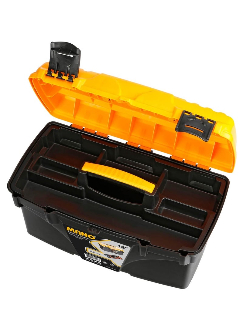 مانو صناديق أدوات كلاسيكية بغطاء مسطح 18 بوصة - 25 × 43.2 × 23.8 سم، بولي بروبيلين، أسود/برتقالي - Image 2
