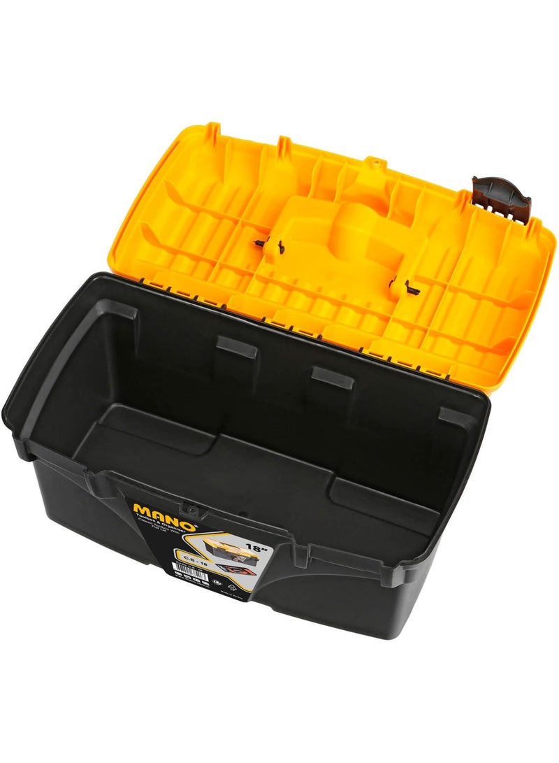 مانو صناديق أدوات كلاسيكية بغطاء مسطح 18 بوصة - 25 × 43.2 × 23.8 سم، بولي بروبيلين، أسود/برتقالي - Image 3