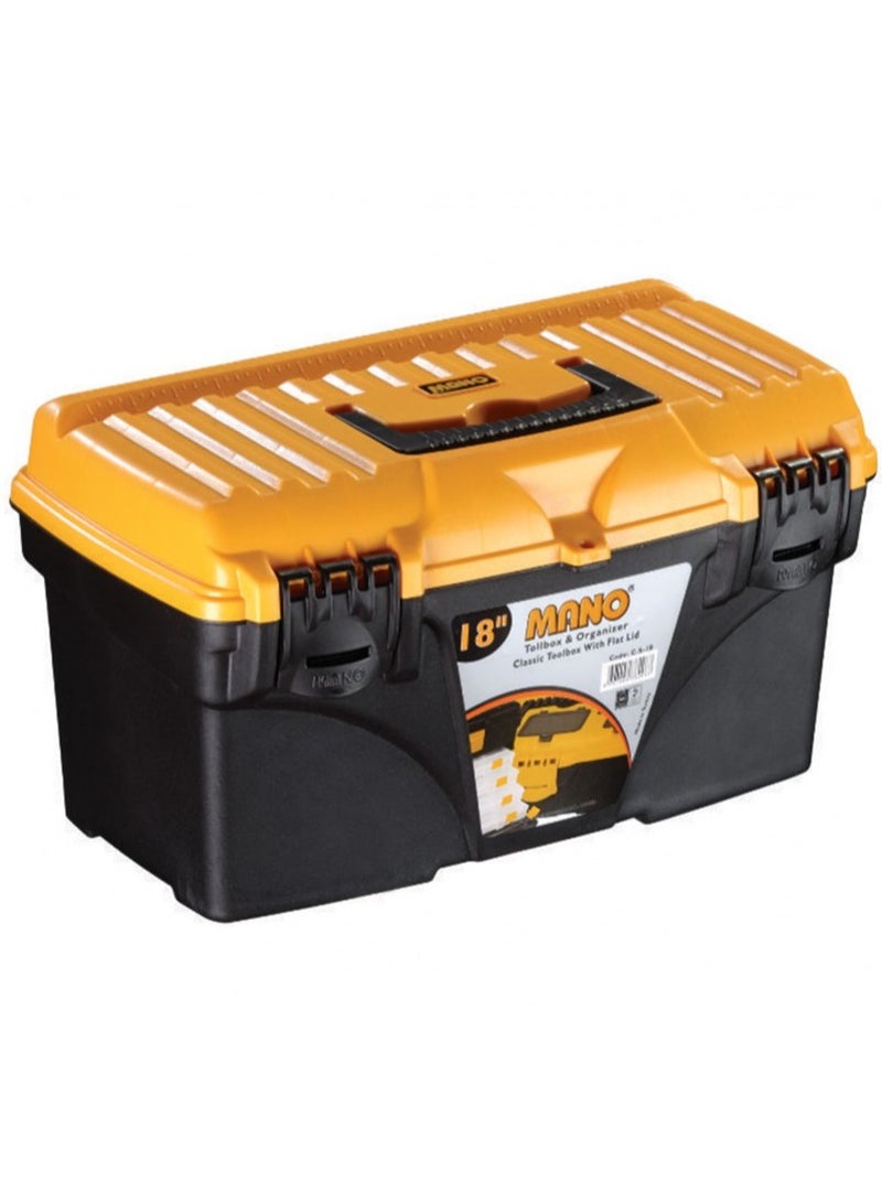مانو صناديق أدوات كلاسيكية بغطاء مسطح 18 بوصة - 25 × 43.2 × 23.8 سم، بولي بروبيلين، أسود/برتقالي - Image 5