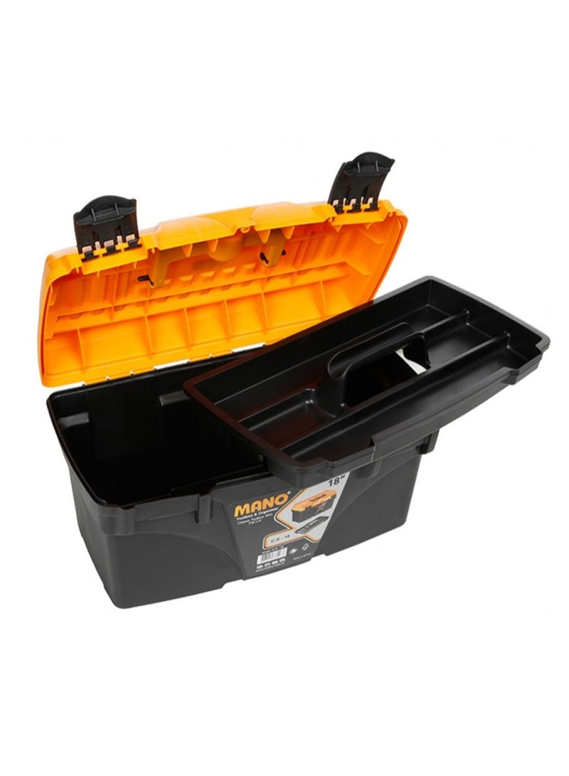 مانو صناديق أدوات كلاسيكية بغطاء مسطح 18 بوصة - 25 × 43.2 × 23.8 سم، بولي بروبيلين، أسود/برتقالي - Image 4