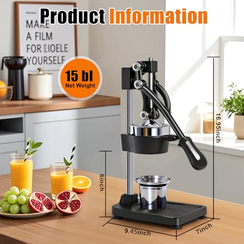 ASIALEO Manual Cast Iron Citrus JuicerCommercial Hand PressHeavy Duty Countertop Squeezer for Fresh Orange Lemon JuiceStable When PressedEasy to Use Clean black - Image 3
