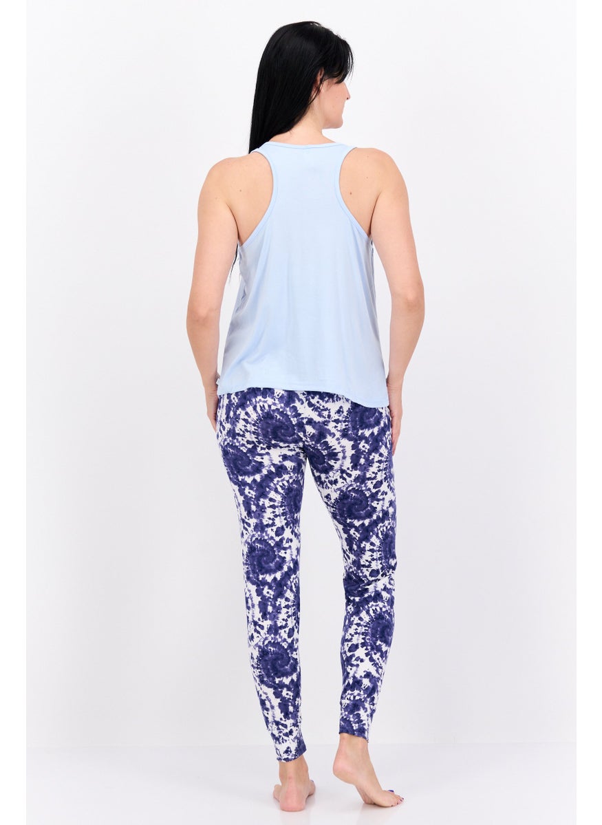 French Affair Women 2 Piece Allover Print Top And Bottom Set, Light Blue Combo  - Image 4