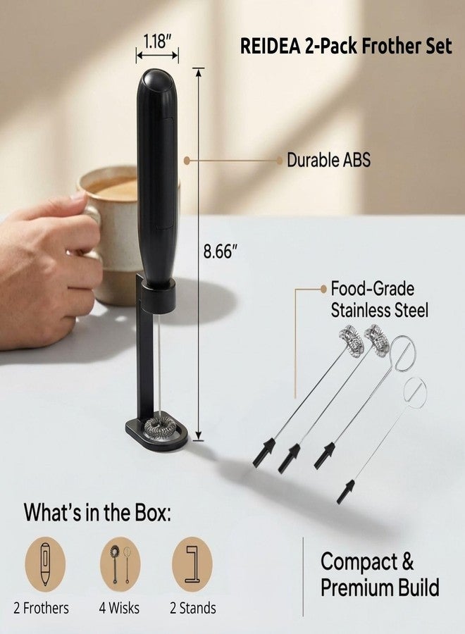 REIDEA 2 Pack Electric Coffee Frother with Storage Stand, Dual Whisk Heads for Foaming & Mixing, Handheld Milk Foam Maker for Hot Chocolate & Frappe, AA Battery Operated (Not Included), REIDEA M3 - Image 5