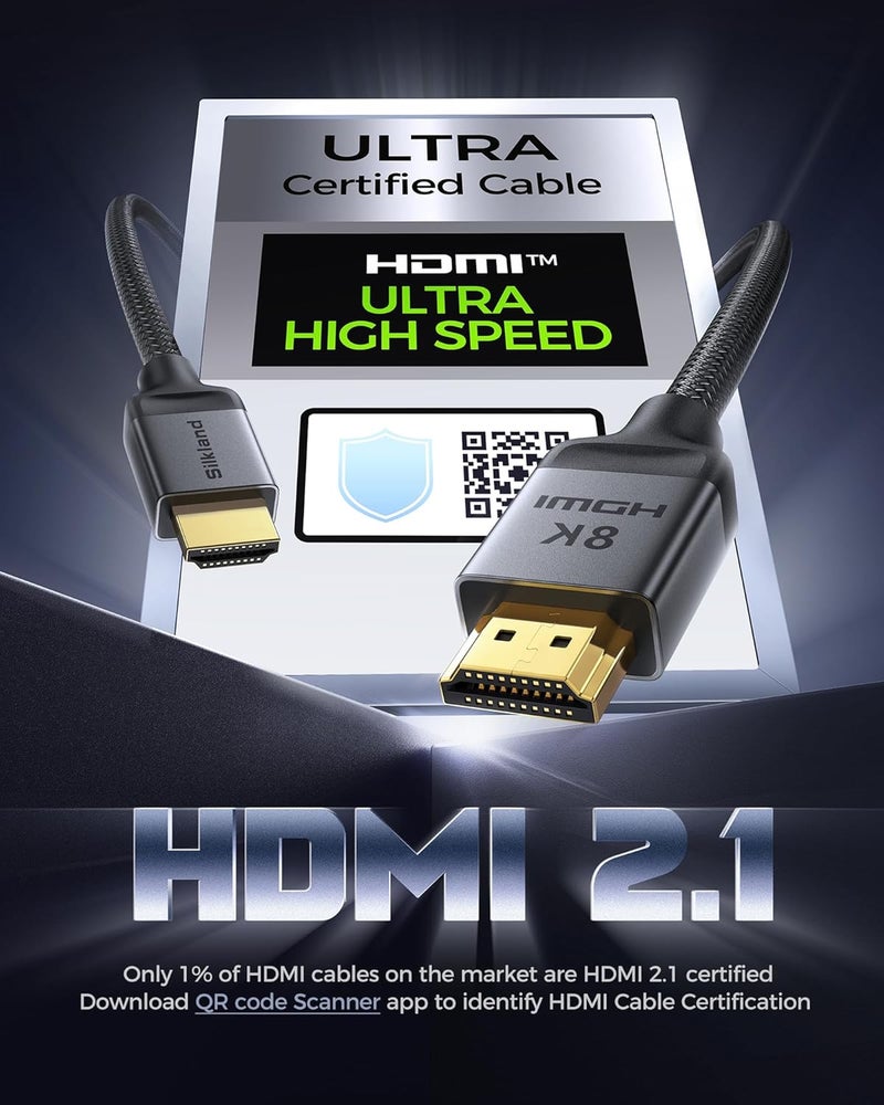 Silkland Certified HDMI 2.1 Cable, 8K@60Hz, 4K@240Hz, Ultra High Speed 48Gbps, 6.6ft - Image 2