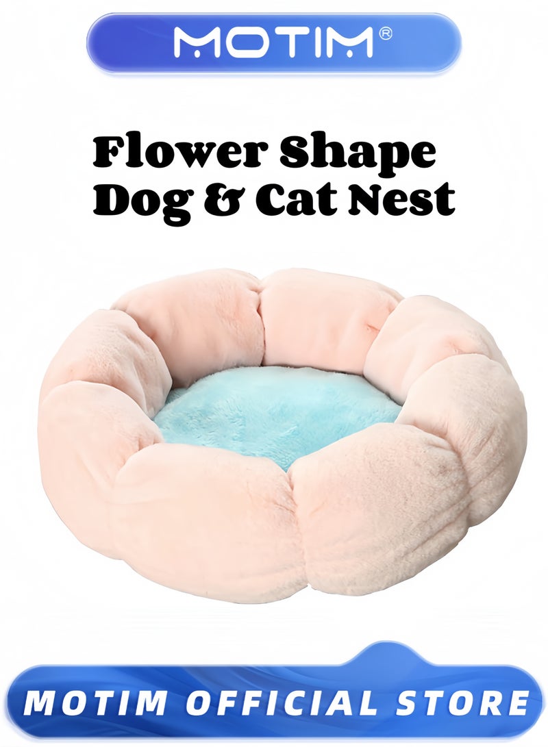 موتيم سرير دافئ للحيوانات الأليفة على شكل زهرة للكلاب والقطط، وسادة مريحة للاستخدام الداخلي، مادة ناعمة، سرير شتوي للحيوانات الأليفة - Image 1